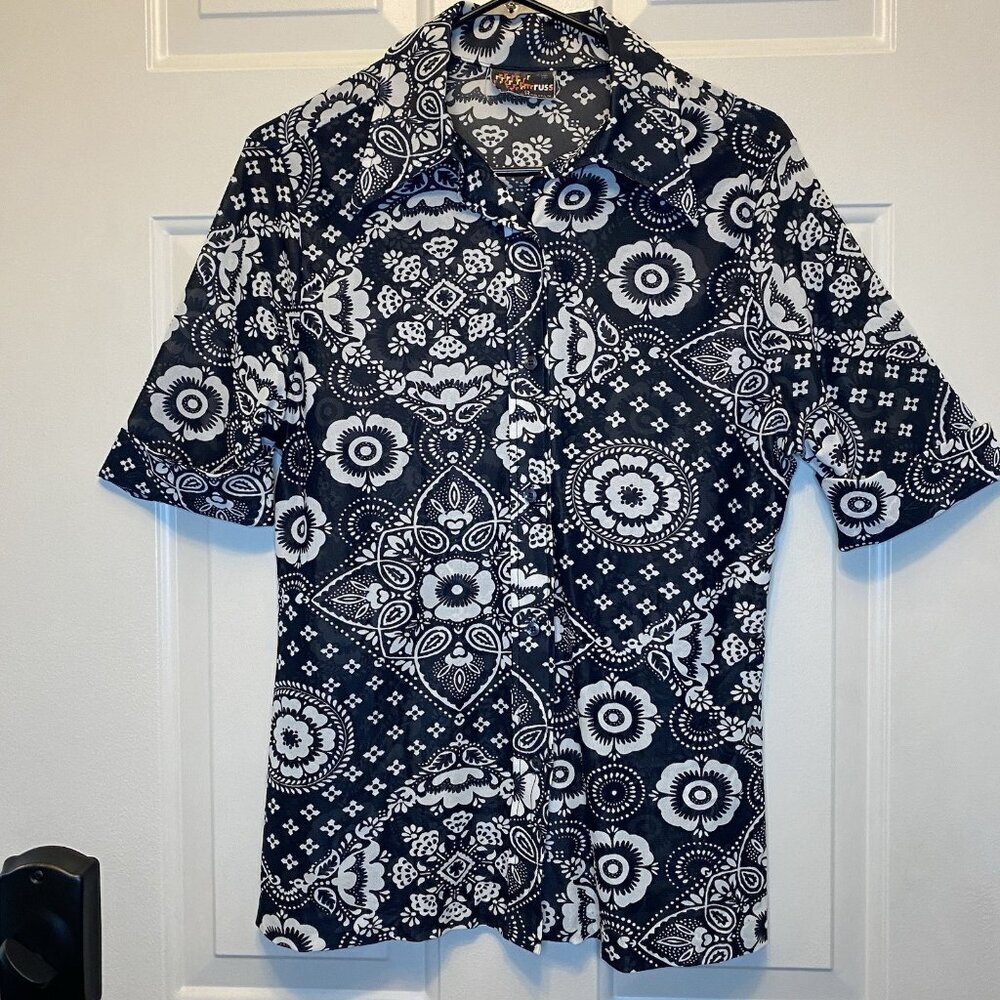 rrr Russ Togs Inc Vintage Elbow Length Women’s Floral Blouse Sz L